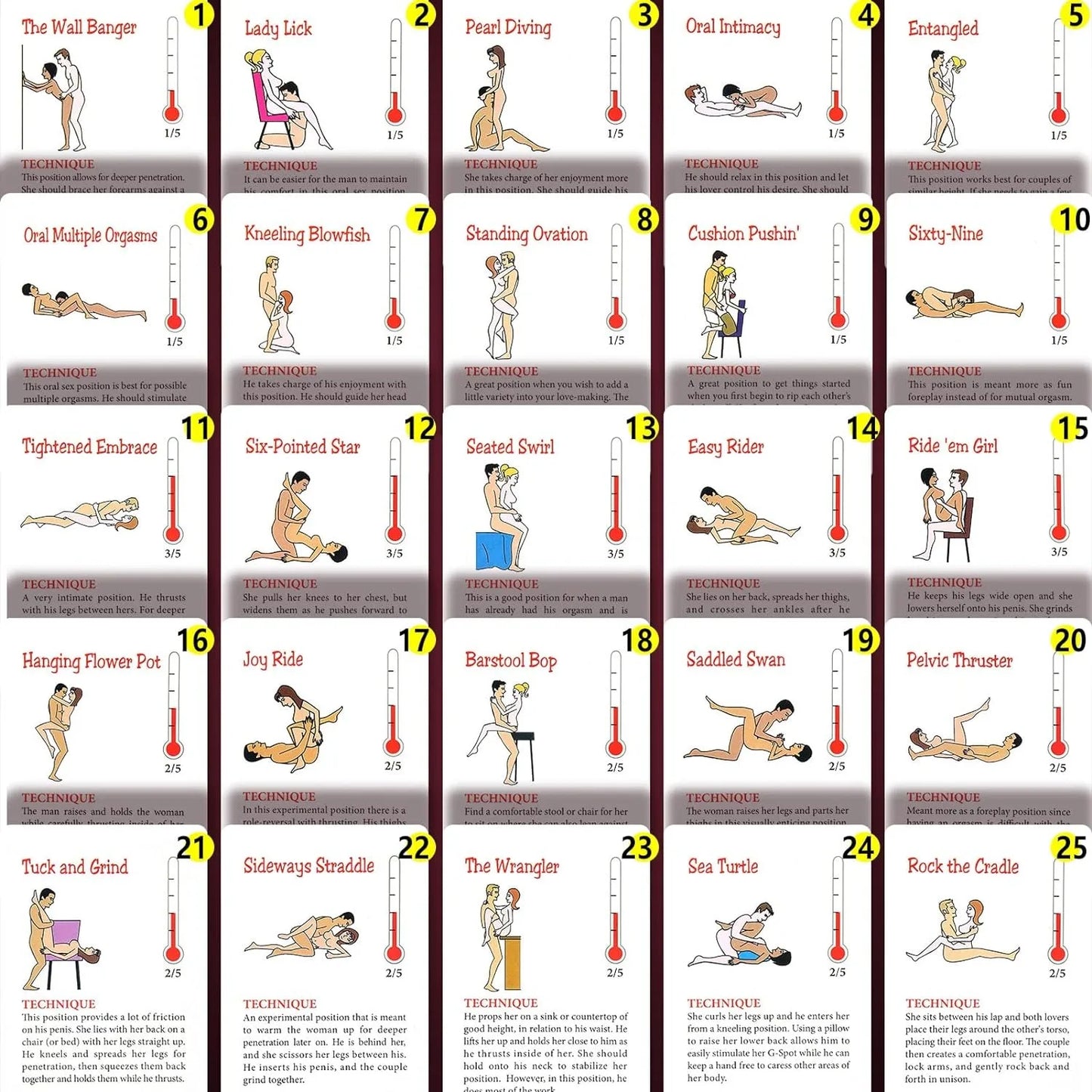 Les positions sexuelles les plus torrides - Carte des positions sexuelles pour adultes - Illustrée avec des images. Jeux amusants pour les soirées en amoureux et pour améliorer les relations.