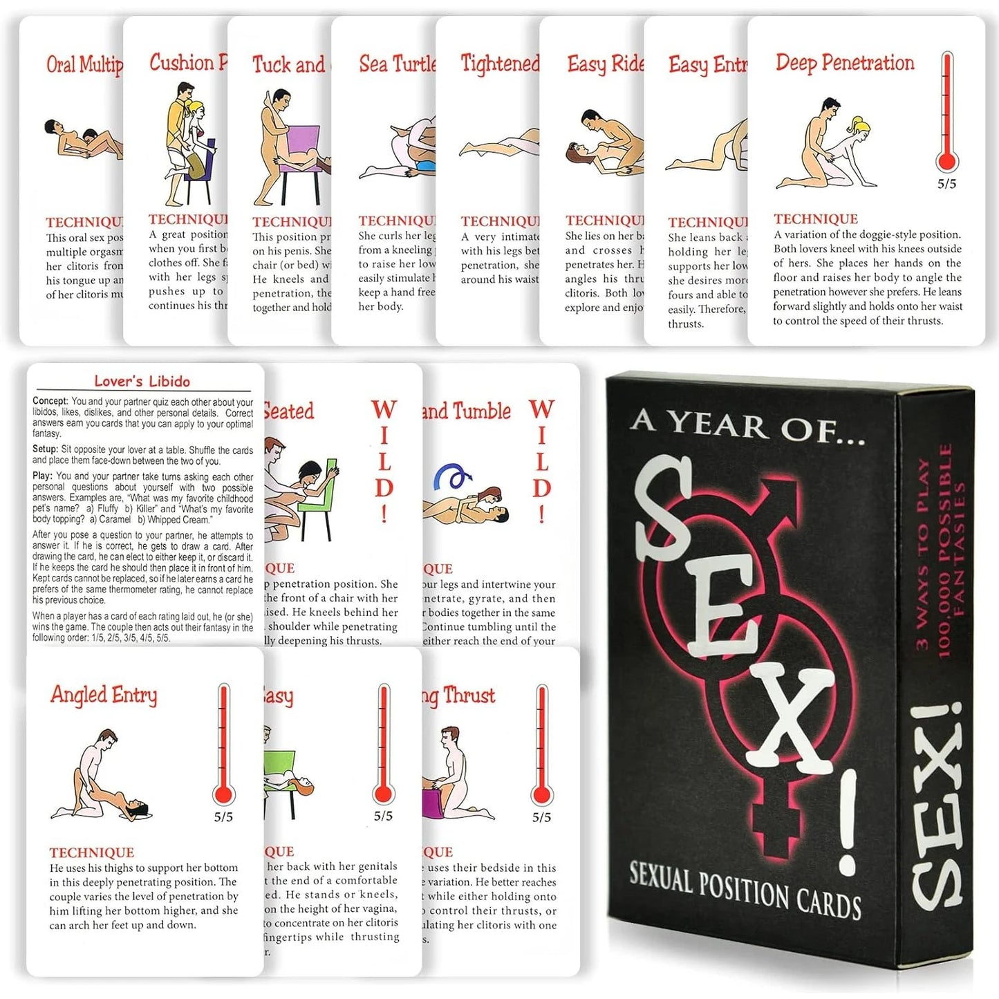 Les positions sexuelles les plus torrides - Carte des positions sexuelles pour adultes - Illustrée avec des images. Jeux amusants pour les soirées en amoureux et pour améliorer les relations.