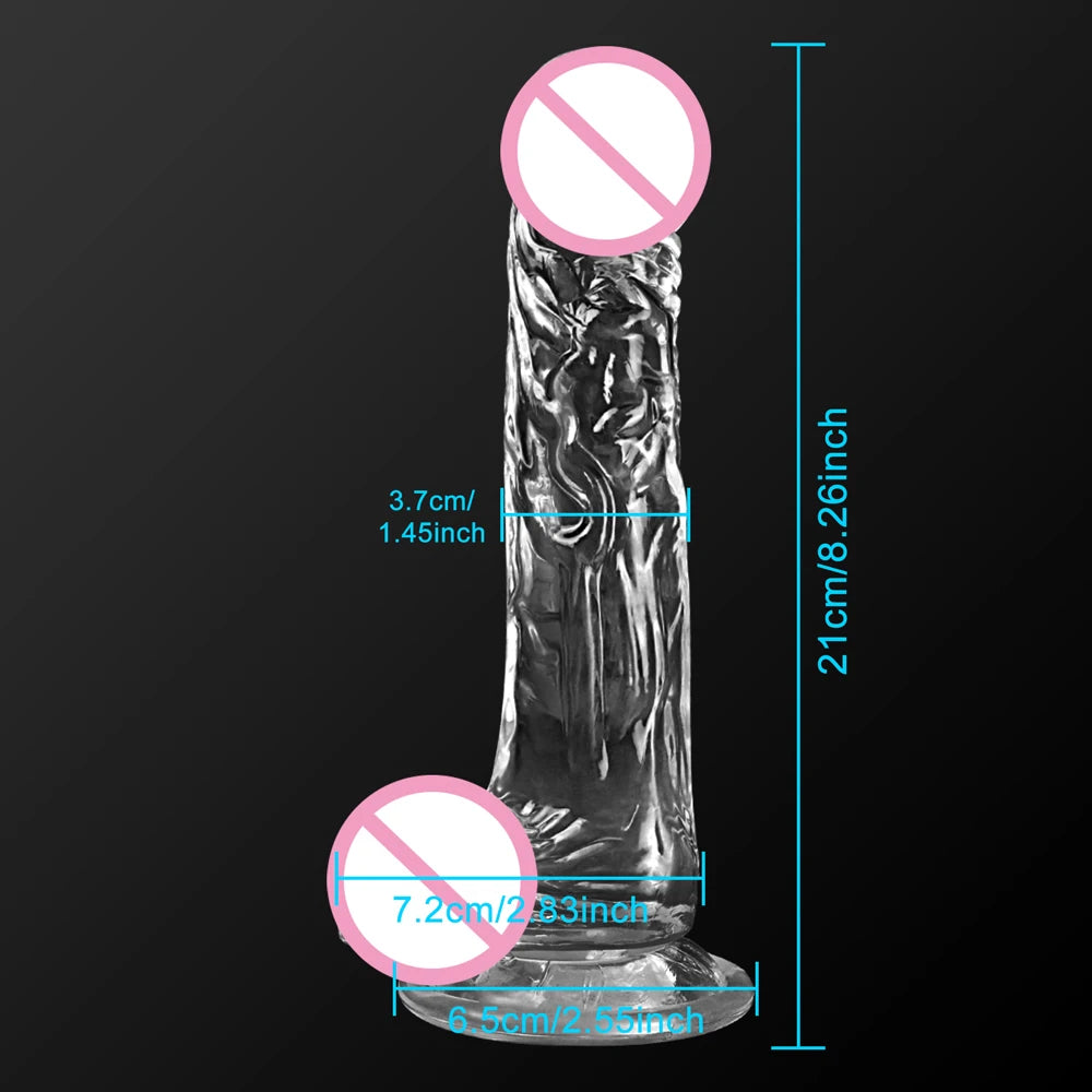 Sextoy - Gode réaliste pour femme, en silicone, transparent, avec ventouse puissante, pour débutant, jeu mains libres, masturbateur pour point G