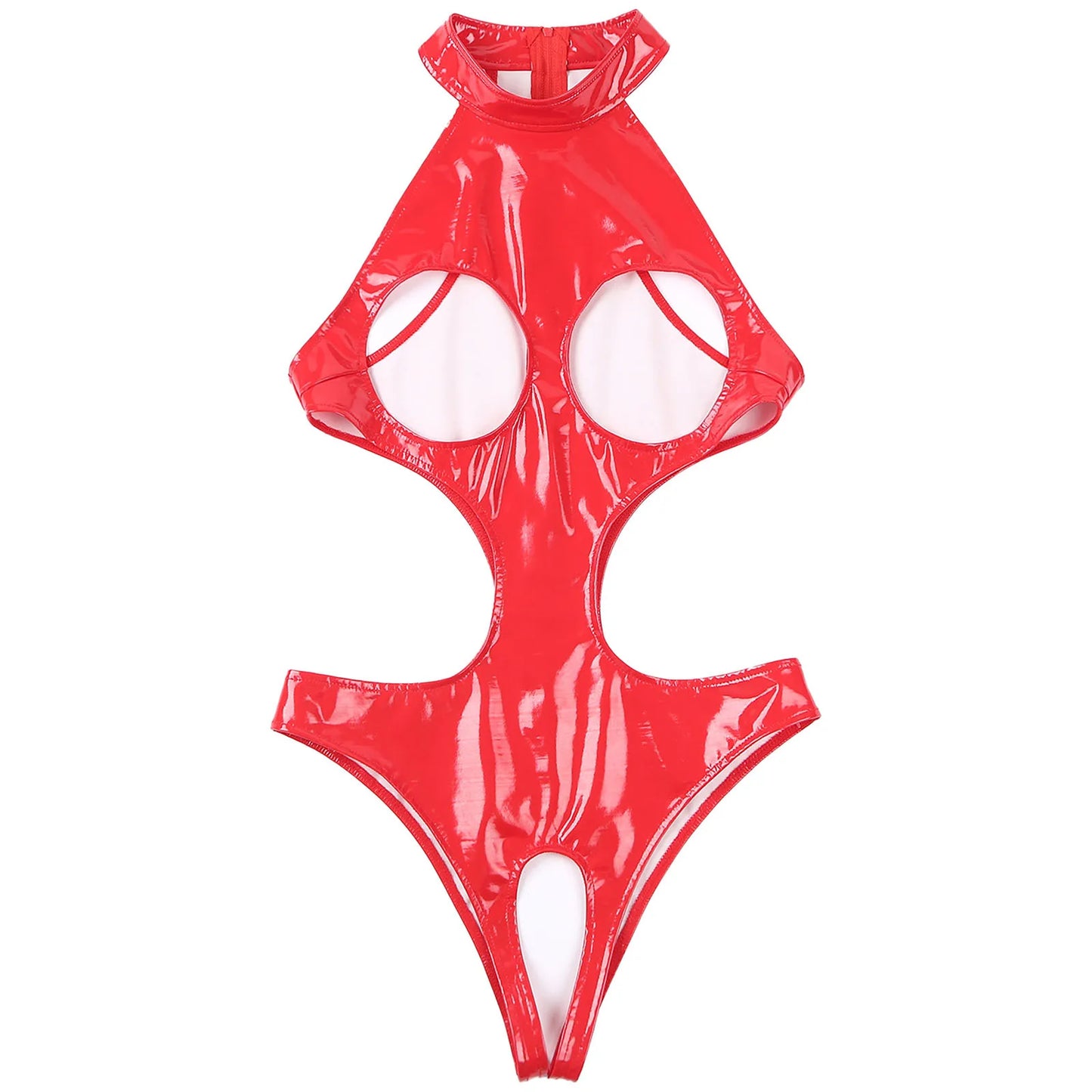Combinaison BDSM en latex effet mouillé pour femme, sans bonnets, sexy, ouverte à l'entrejambe, lingerie en cuir verni, soutien-gorge découpé, combinaison moulante, danse rave BDSM