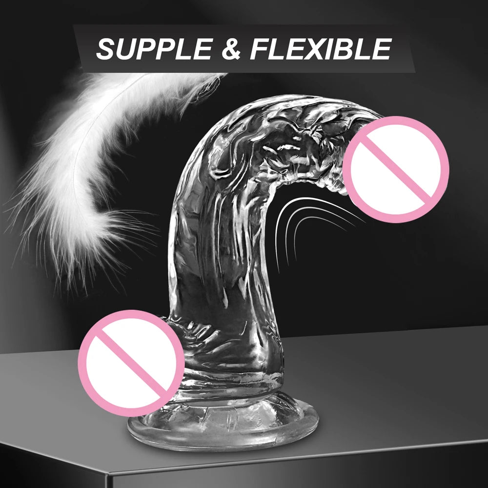 Sextoy - Gode réaliste pour femme, en silicone, transparent, avec ventouse puissante, pour débutant, jeu mains libres, masturbateur pour point G