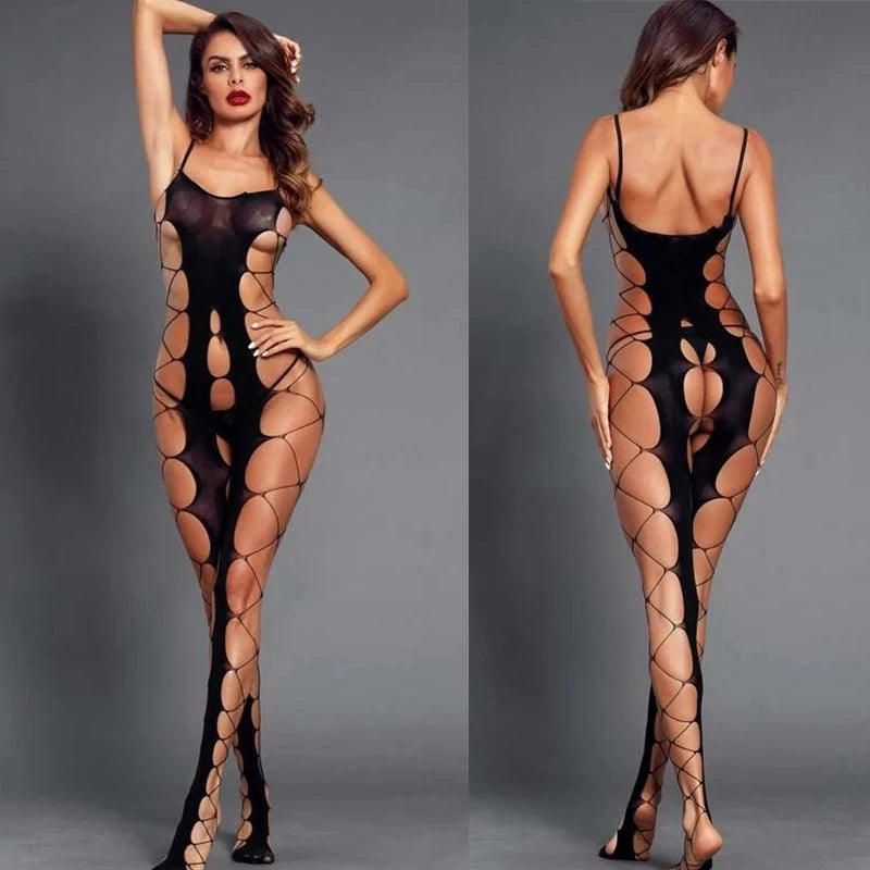 Bodystocking Noir Sexy – Lingerie Érotique Sans Entrejambe pour Femme.