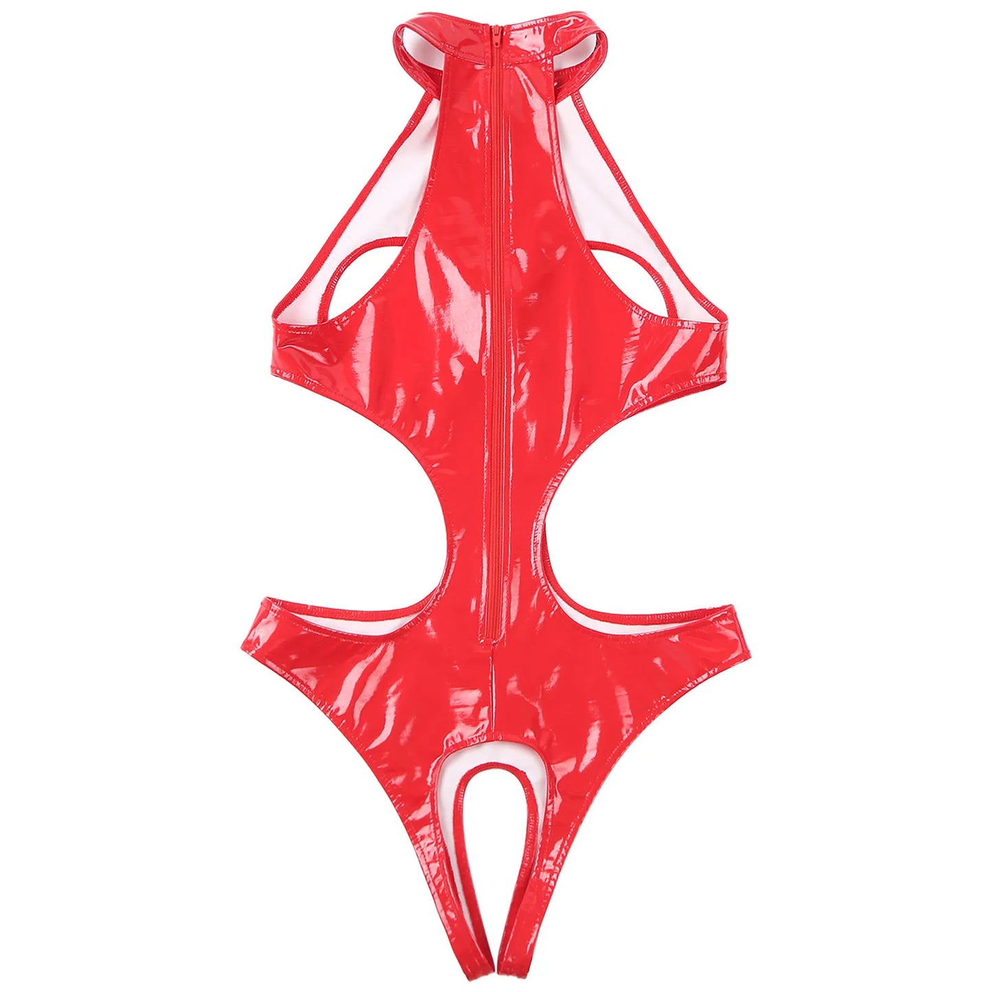 Combinaison BDSM en latex effet mouillé pour femme, sans bonnets, sexy, ouverte à l'entrejambe, lingerie en cuir verni, soutien-gorge découpé, combinaison moulante, danse rave BDSM
