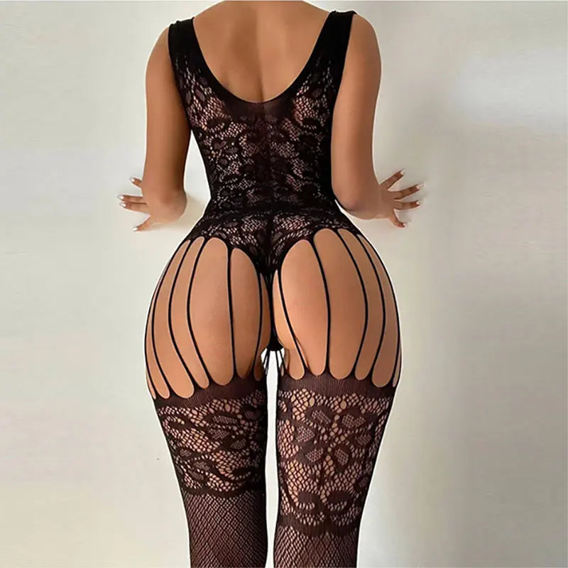 bodystocking noir sexy – Body lingerie femme sans entrejambe, style babydoll, combinaison érotique pour la nuit