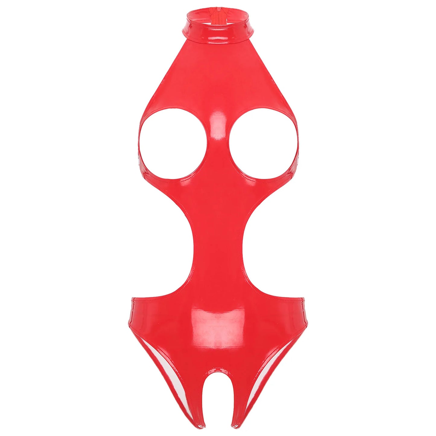 Combinaison BDSM en latex effet mouillé pour femme, sans bonnets, sexy, ouverte à l'entrejambe, lingerie en cuir verni, soutien-gorge découpé, combinaison moulante, danse rave BDSM