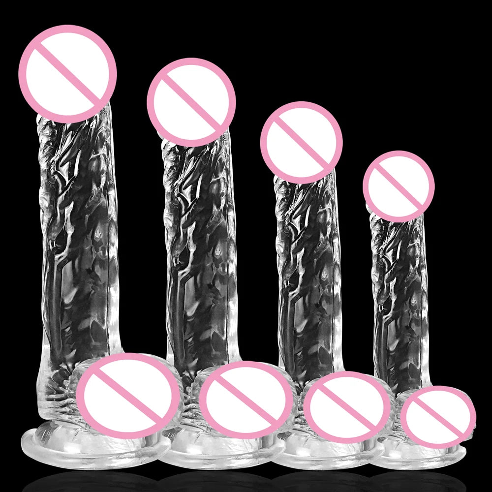 Sextoy - Gode réaliste pour femme, en silicone, transparent, avec ventouse puissante, pour débutant, jeu mains libres, masturbateur pour point G