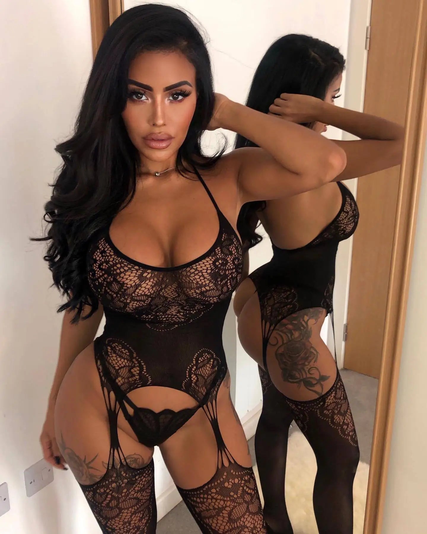 Bodystocking Noir Sexy – Lingerie Érotique Sans Entrejambe pour Femme.