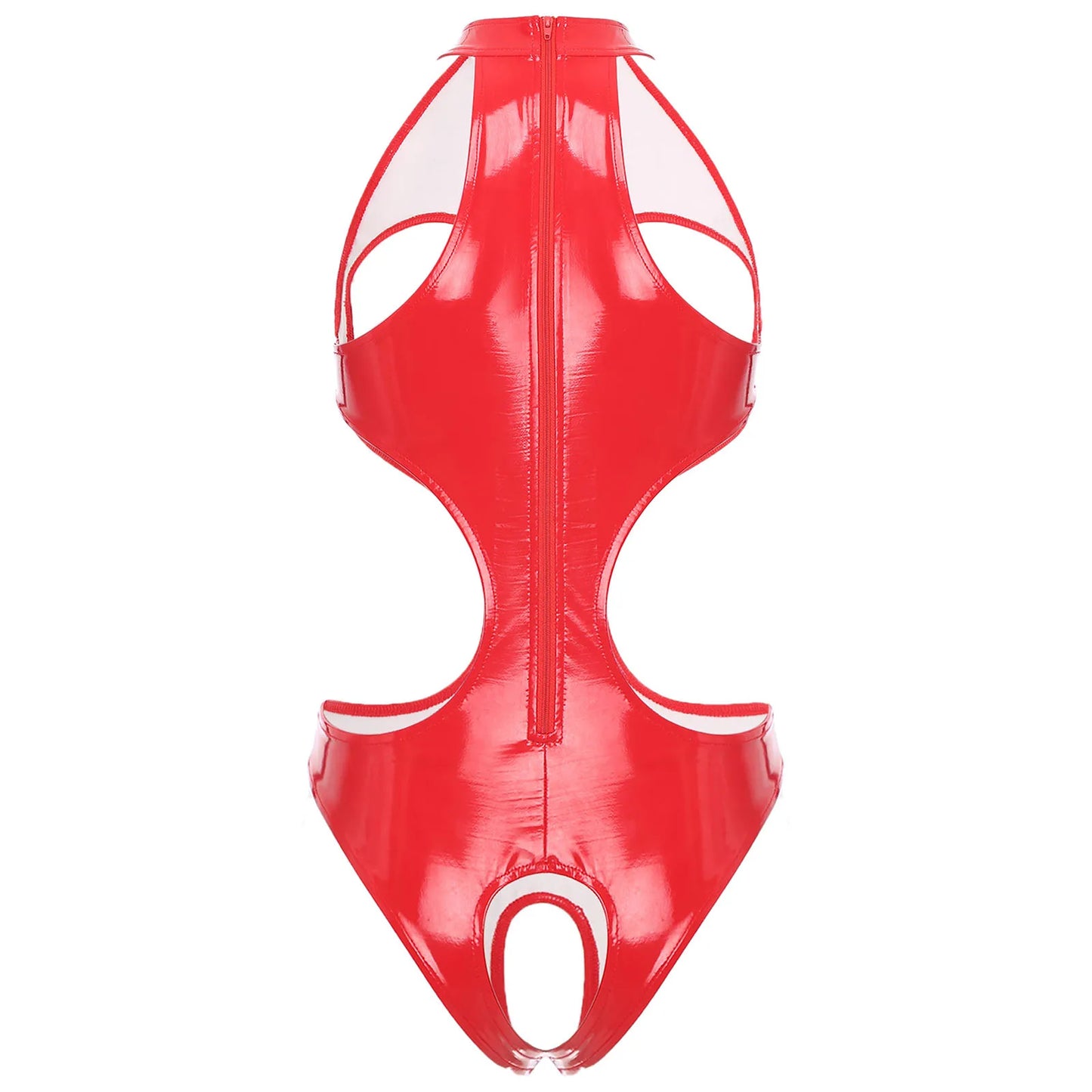 Combinaison BDSM en latex effet mouillé pour femme, sans bonnets, sexy, ouverte à l'entrejambe, lingerie en cuir verni, soutien-gorge découpé, combinaison moulante, danse rave BDSM