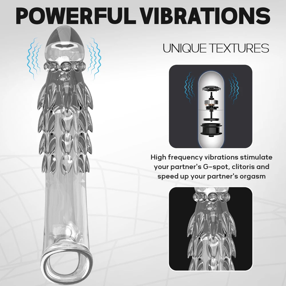 Vibromasseur -Préservatifs réutilisables, manchon d'extension de pénis avec vibrateur, agrandisseur de pénis, gode, retardateur d'éjaculation, anneaux péniens, jouets sexuels pour hommes