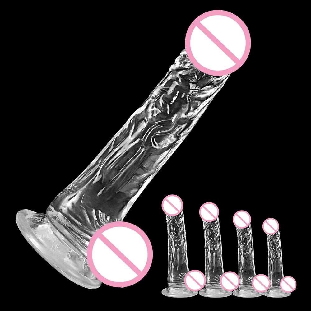 Sextoy - Gode réaliste pour femme, en silicone, transparent, avec ventouse puissante, pour débutant, jeu mains libres, masturbateur pour point G