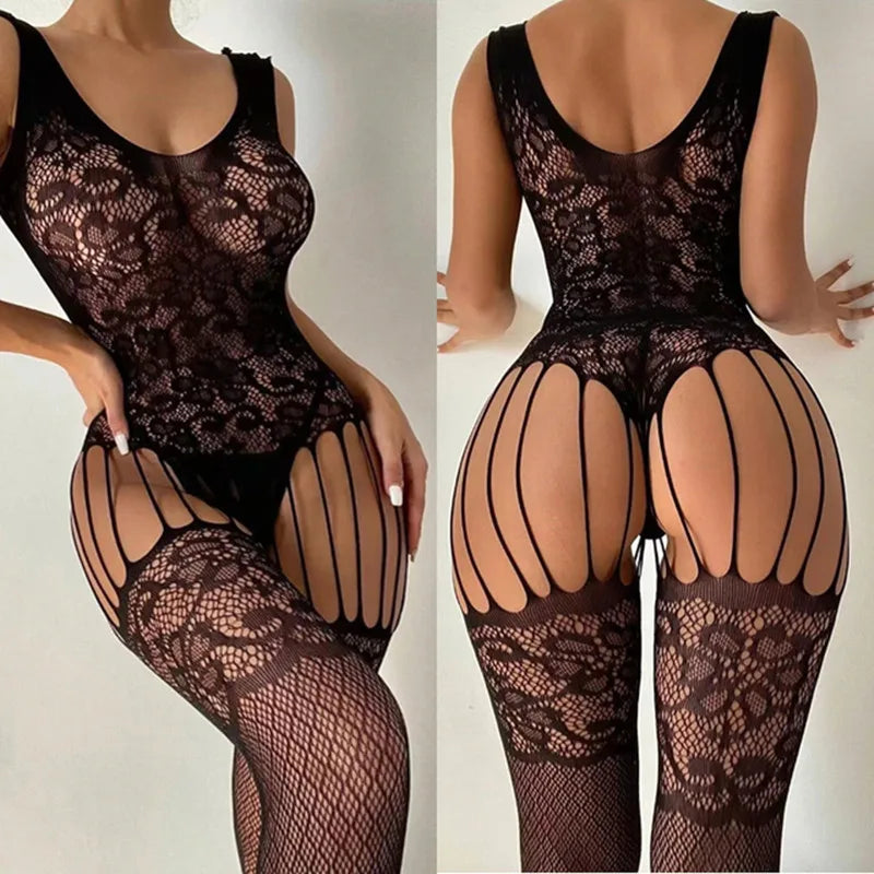 Bodystocking Noir Sexy – Lingerie Érotique Sans Entrejambe pour Femme.