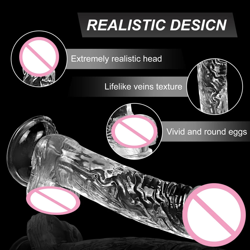 Sextoy - Gode réaliste pour femme, en silicone, transparent, avec ventouse puissante, pour débutant, jeu mains libres, masturbateur pour point G