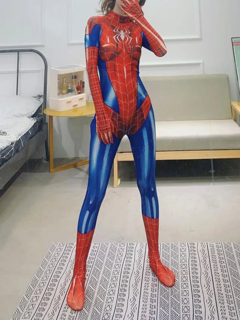 Lingerie sexy - Combinaison de super-héros sexy en toile d'araignée pour femme, tenue de cosplay, de fête d'Halloween, avec fermeture éclair à l'entrejambe