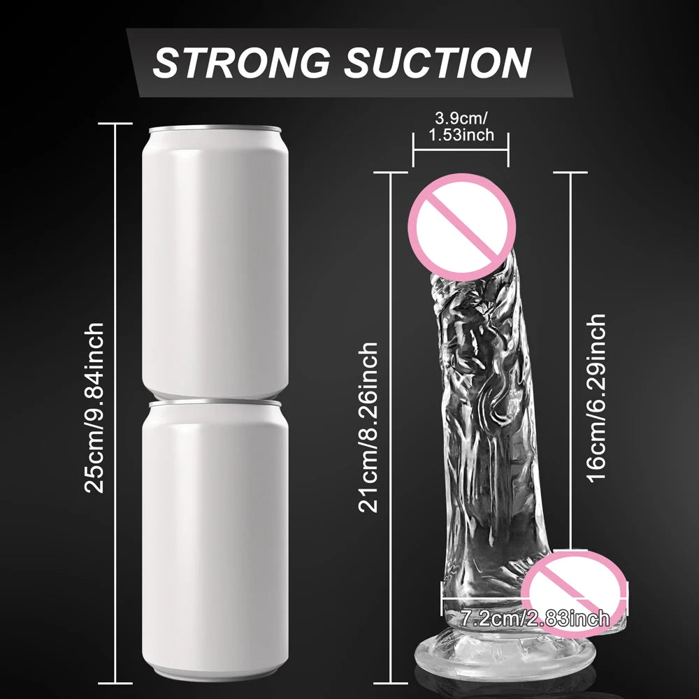 Sextoy - Gode réaliste pour femme, en silicone, transparent, avec ventouse puissante, pour débutant, jeu mains libres, masturbateur pour point G