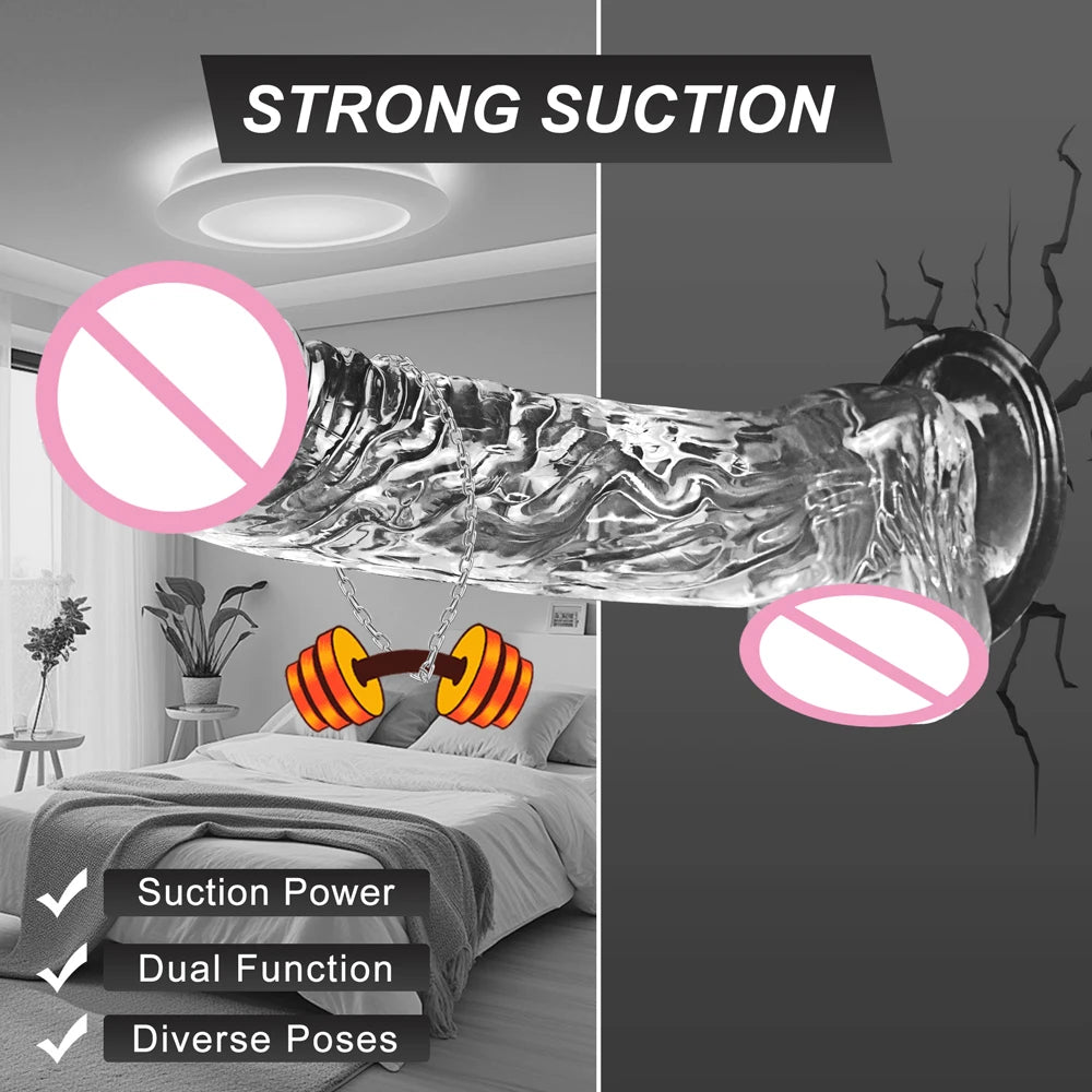 Sextoy - Gode réaliste pour femme, en silicone, transparent, avec ventouse puissante, pour débutant, jeu mains libres, masturbateur pour point G