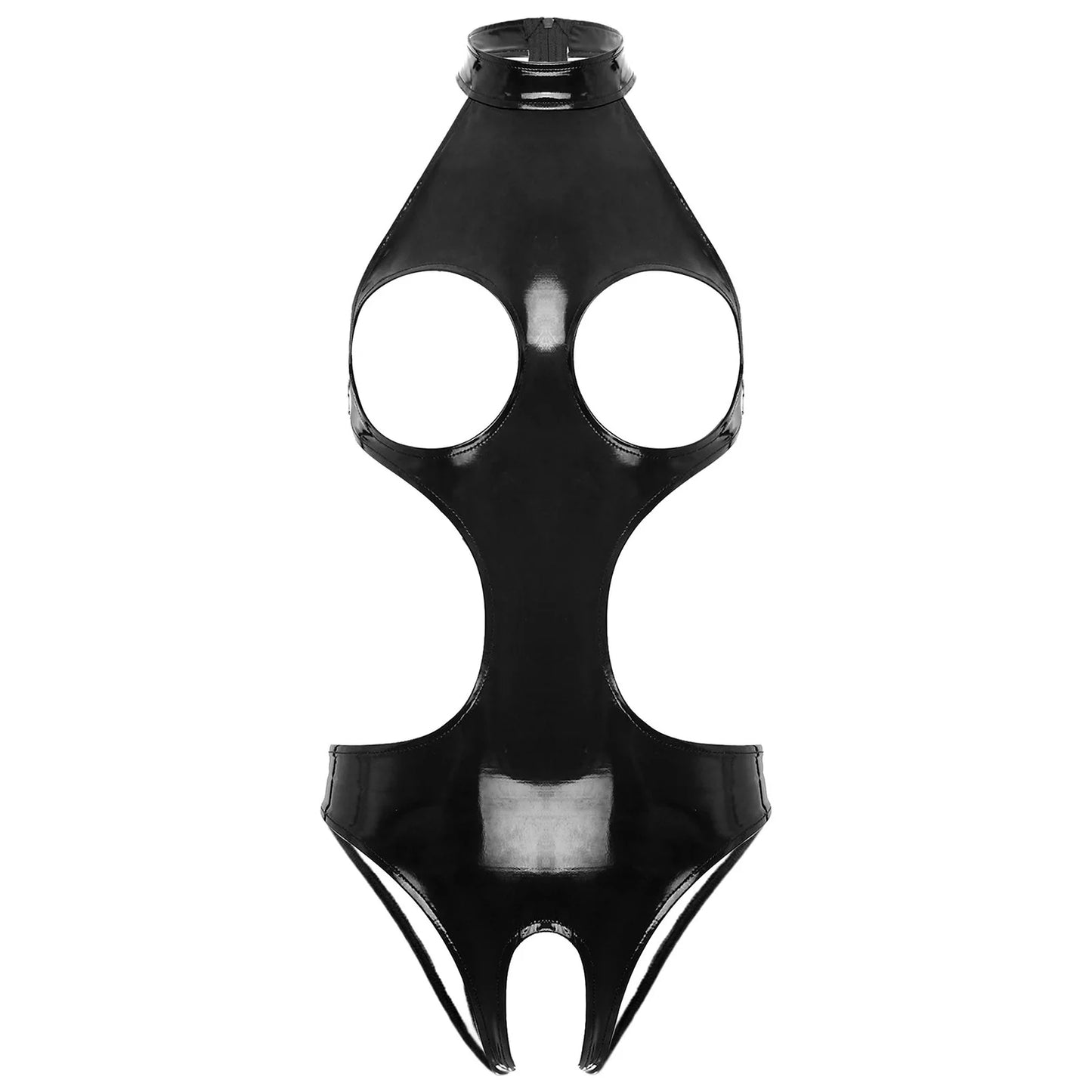 Combinaison BDSM en latex effet mouillé pour femme, sans bonnets, sexy, ouverte à l'entrejambe, lingerie en cuir verni, soutien-gorge découpé, combinaison moulante, danse rave BDSM