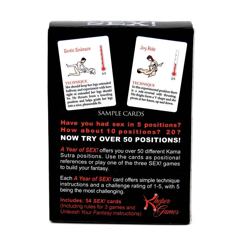 Cartes de sexe avec poses variées, une année de sexe pour adultes, jeux de cartes sexy, commandes de chambre, atmosphère de flirt, divertissement de couple