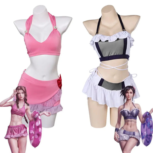 Lingerie sexy - Maillot de bain de Final Fantasy 7 Tifa Lockhart Aerith pour femmes adultes, ensemble de bikinis pour filles, costume de carnaval d'Halloween