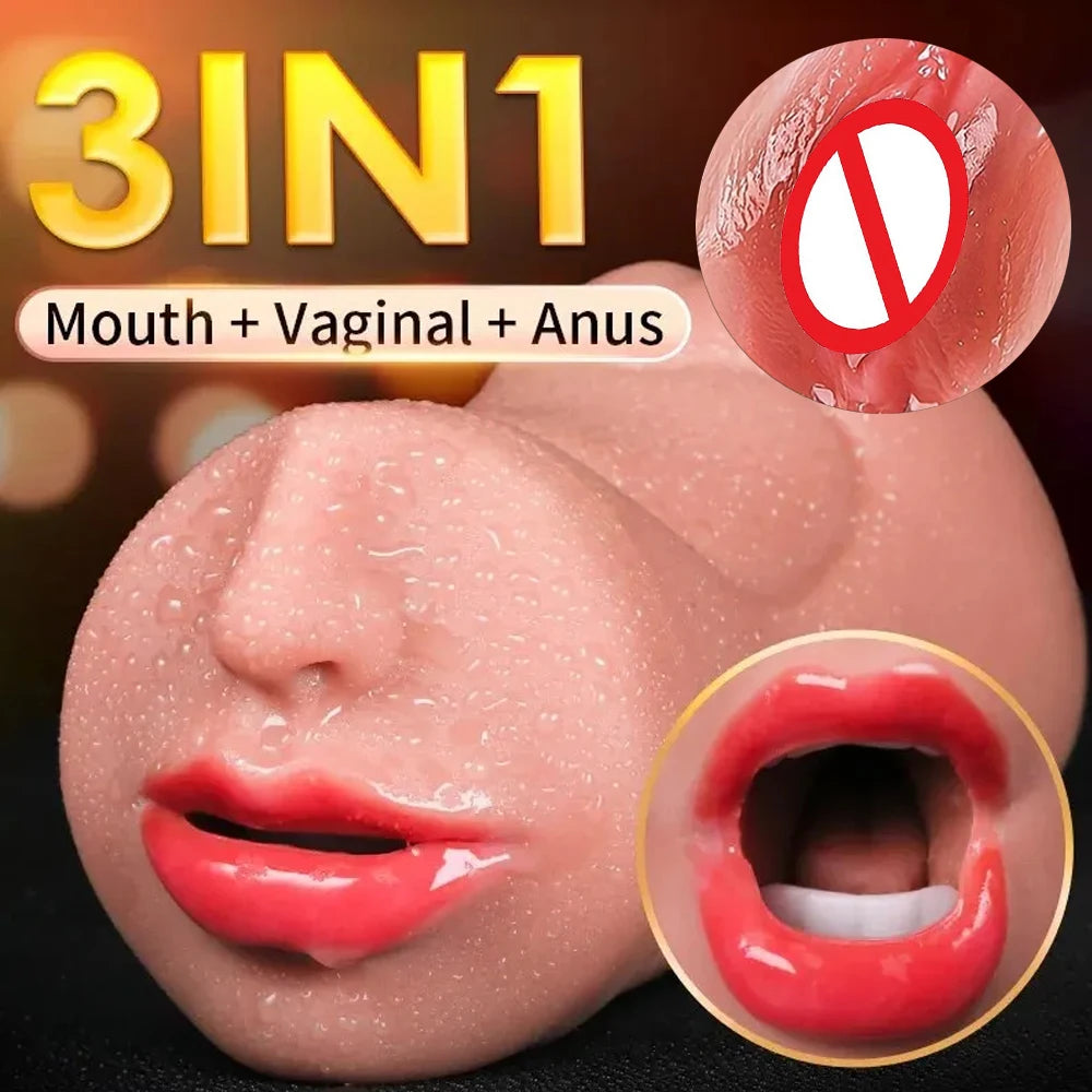 Masturbateur homme 3 en 1, vagin artificiel, réaliste, vaginal, oral, anal, silicone, jouets sexuels pour hommes