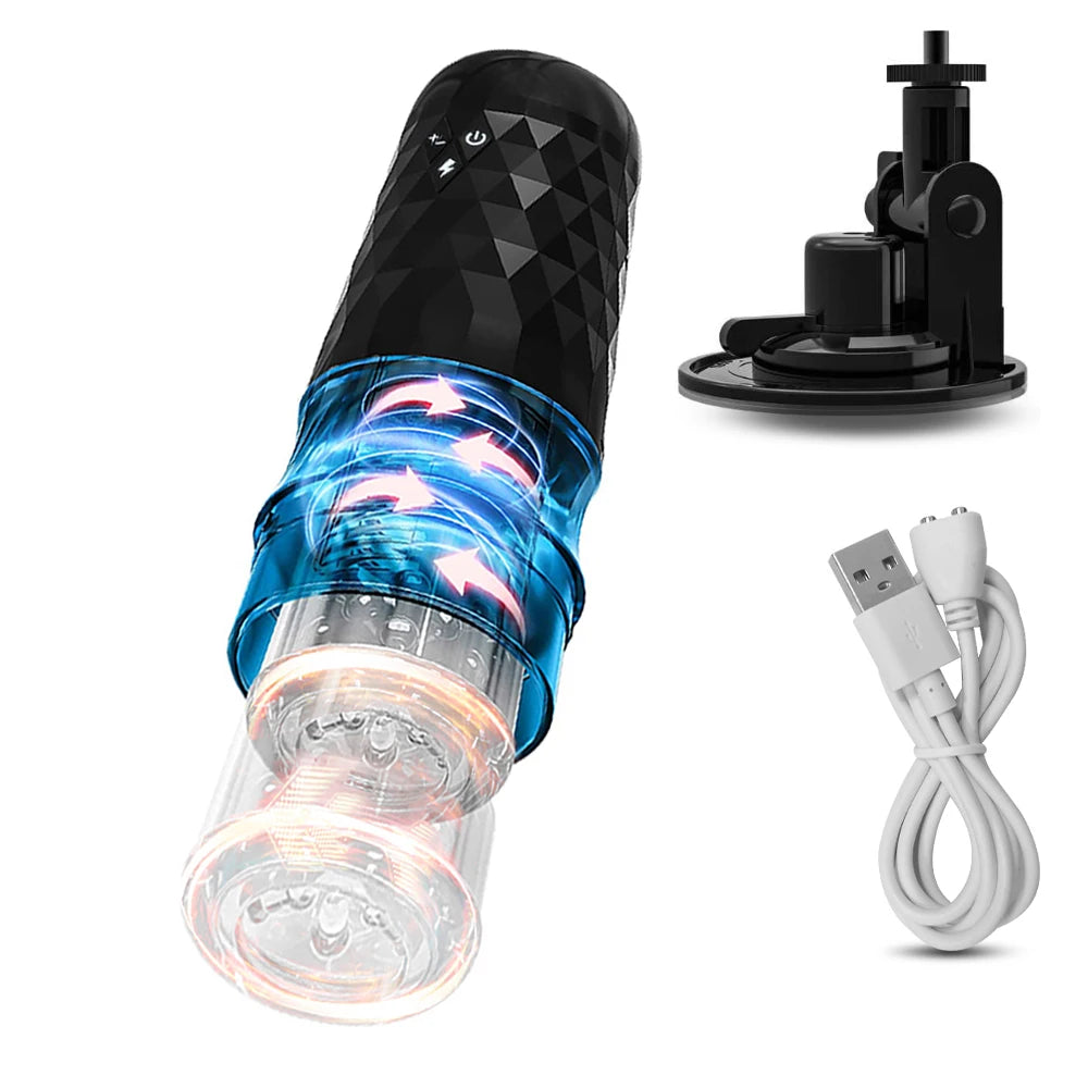Masturbateur Masculin Automatique – Rotation &amp; Poussée – 10 Modes – Vagin Réaliste – Sextoy Électrique pour Homme