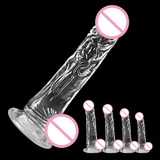 Sextoy - Gode réaliste pour femme, en silicone, transparent, avec ventouse puissante, pour débutant, jeu mains libres, masturbateur pour point G