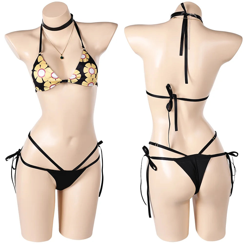 Lingerie sexy - Maillot de bain de Final Fantasy 7 Tifa Lockhart Aerith pour femmes adultes, ensemble de bikinis pour filles, costume de carnaval d'Halloween