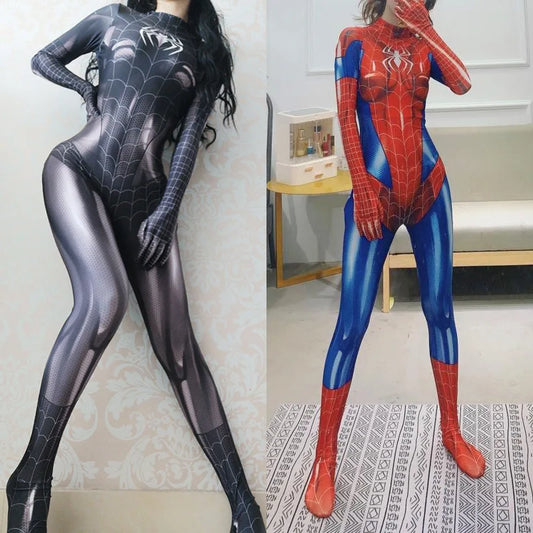 Lingerie sexy - Combinaison de super-héros sexy en toile d'araignée pour femme, tenue de cosplay, de fête d'Halloween, avec fermeture éclair à l'entrejambe