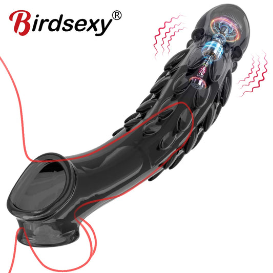 Vibromasseur -Préservatifs réutilisables, manchon d'extension de pénis avec vibrateur, agrandisseur de pénis, gode, retardateur d'éjaculation, anneaux péniens, jouets sexuels pour hommes