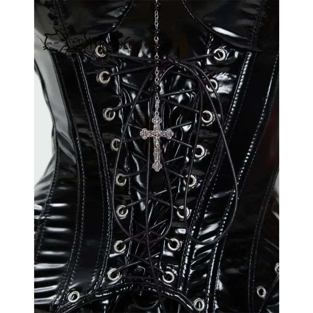 Lingerie sexy - Costume de cosplay Miss Misa Meowcos pour femme, haut et jupe gothiques noirs à lacets avec bas et manches en résille